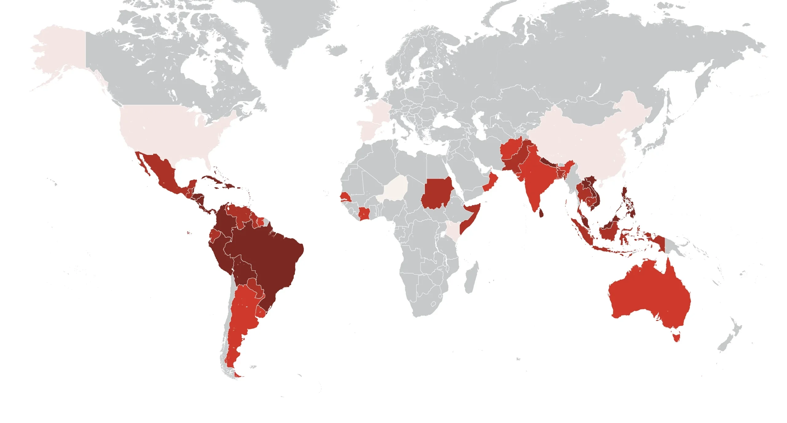 Verdenskort der viser risiko for dengue feber i forskellige lande